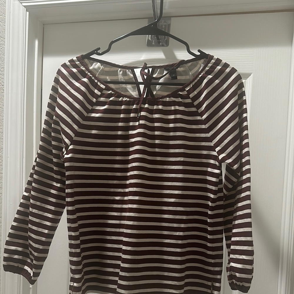 J.Crew Striped Maroon and White Women's Top